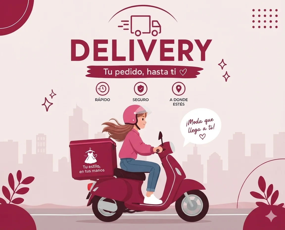 Banner de delivery Tereshop: repartidora en scooter fucsia con el pedido, mensaje "Tu pedido, hasta ti" — envío rápido, seguro y a cualquier parte del país